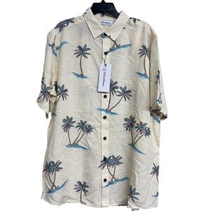 NWT Caribbean Men's Palm Tree Tropical Cream Button Down Short Sleeve Shirt XL